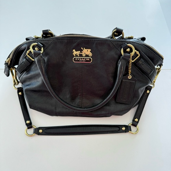 COACH | Coach Madison Sophia Black Leather Satchel Shoulder Bag w/ Red Lining - Picture 5 of 16